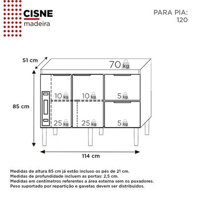 Gabinete Cozimax Cisne 114cm Cinza para Cozinha