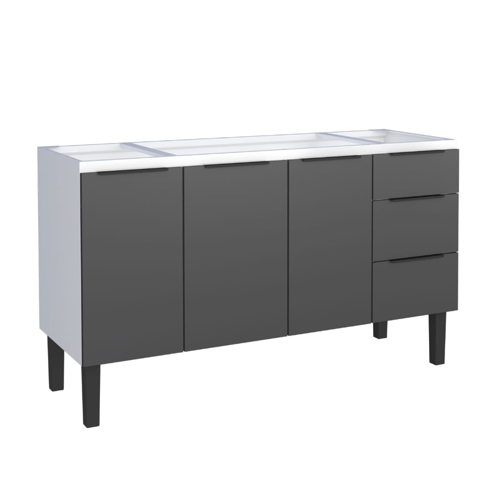 Gabinete de Cozinha em Aço Jupiter 144Cm Preto Cozimax