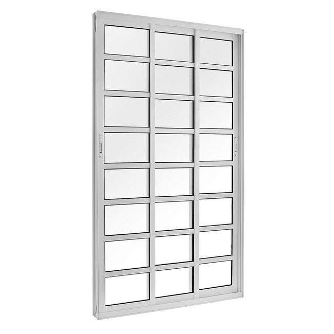 Porta-de-Correr-Topsul-Aluminio-3-Folhas-Moveis-Vidro-com-Travessas-Liso-Alt-210-cm-x-Comp-150-cm