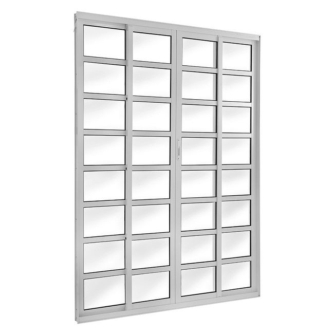 Porta-de-Correr-Topsul-Aluminio-4-Folhas-Moveis-Vidro-com-Travessas-Liso-Alt-210-cm-x-Comp-200-cm