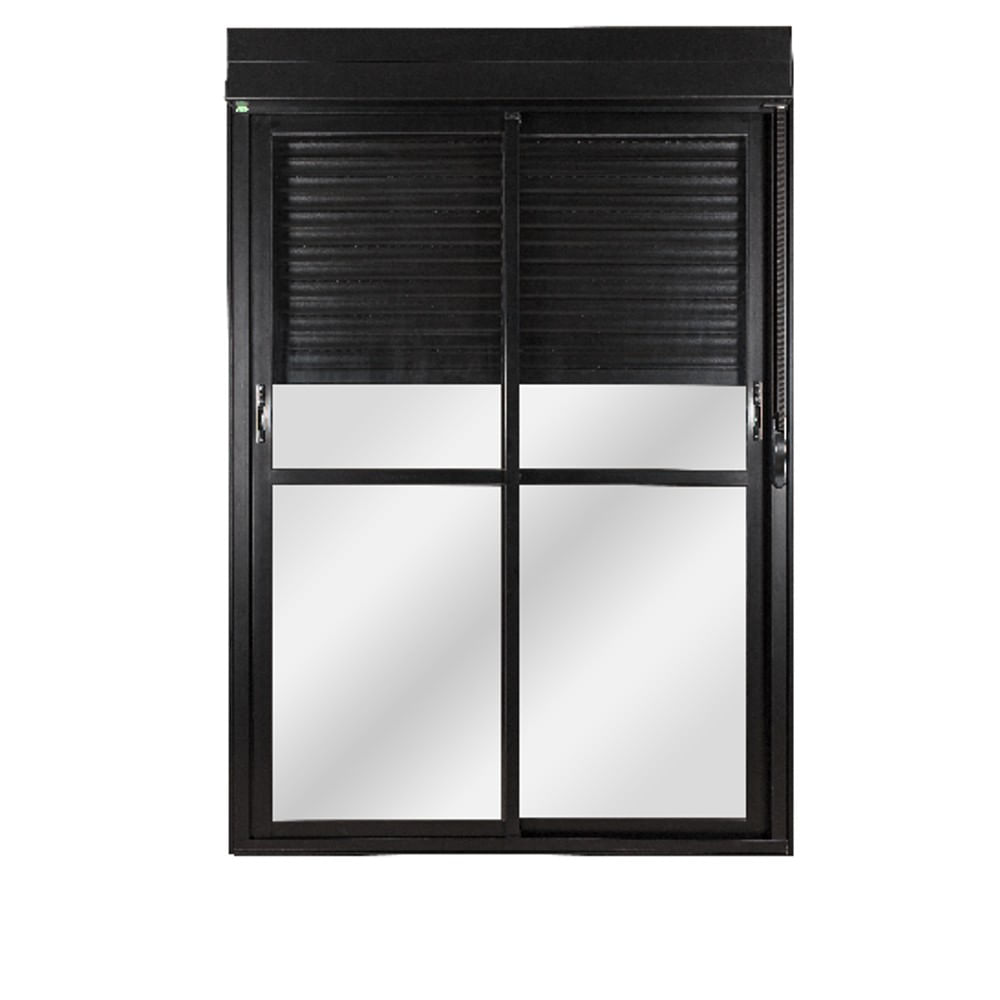 Porta De Correr 2 Folhas Móveis Vidro Liso Com Persiana Integrada 220x200 Preto Topsul Esquadrisul