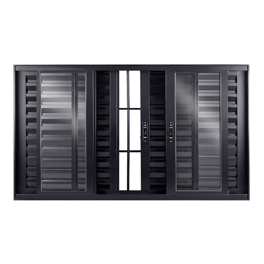 Janela Veneziana De Correr 6 Folhas Central Com Grade Vidro Liso 120x150 Preto Topsul Esquadrisul
