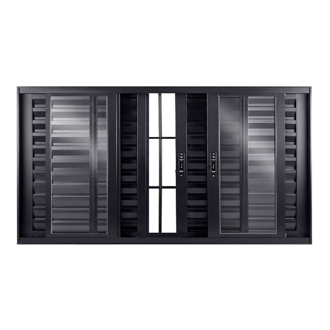 Janela Veneziana De Correr 6 Folhas Central Com Grade Vidro Liso 100x150 Preto Topsul Esquadrisul