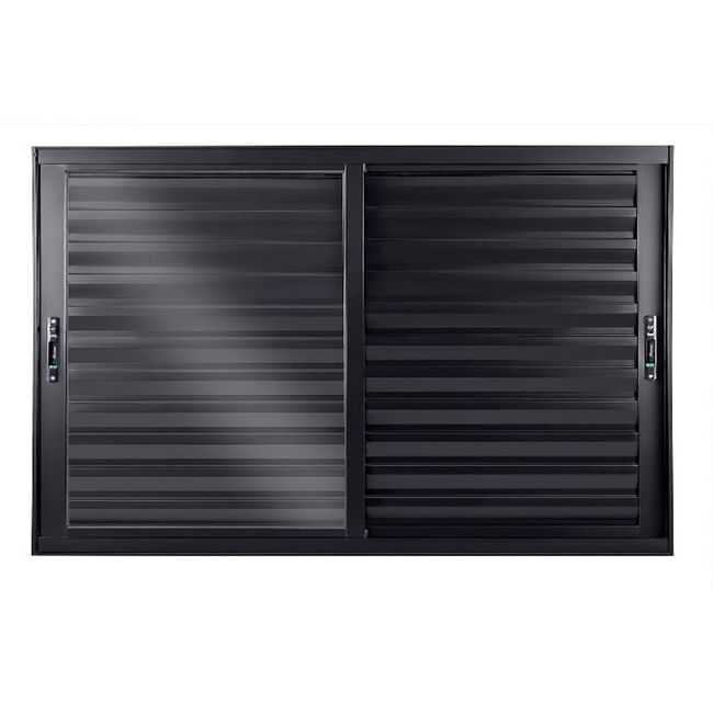 Janela Veneziana De Correr 3 Folhas Móveis Sem Grade Vidro Liso 100x120 Preto Topsul Esquadrisul