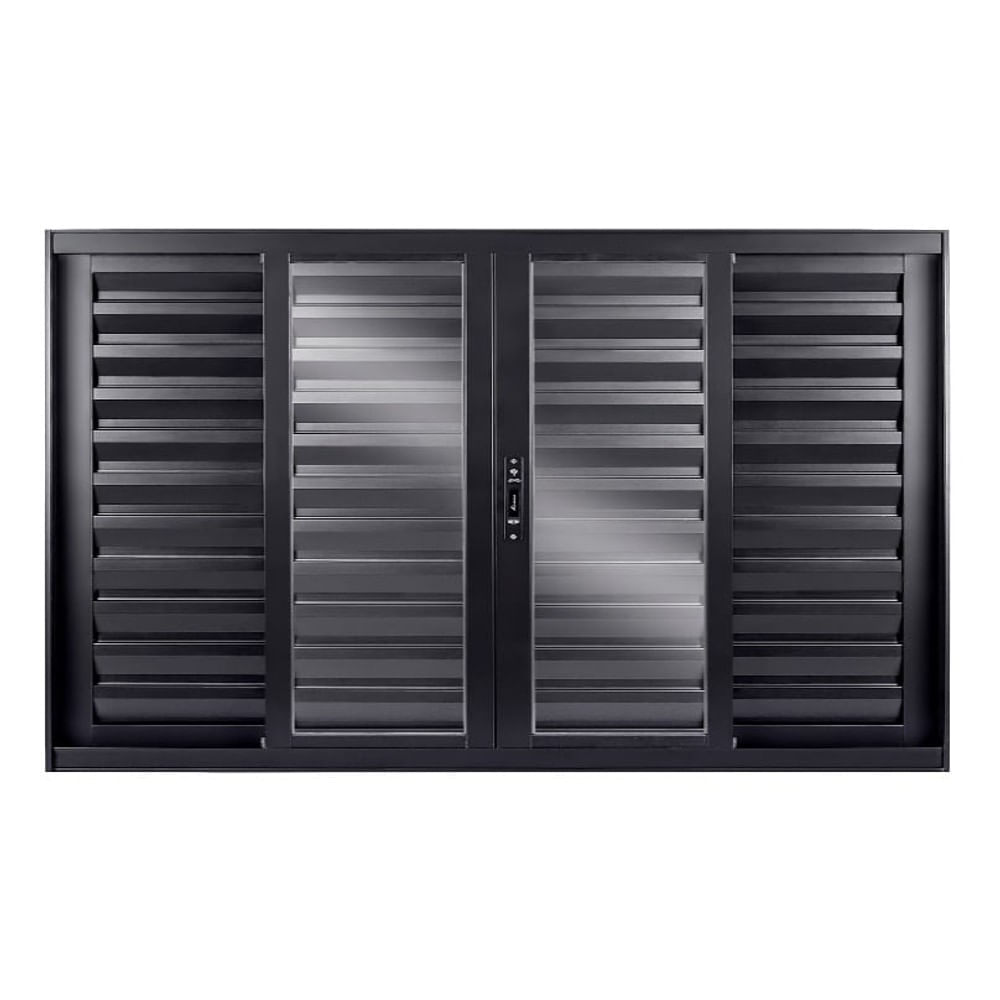 Janela Veneziana De Correr 6 Folhas Central Sem Grade Vidro Liso 100x120 Preto Topsul Esquadrisul
