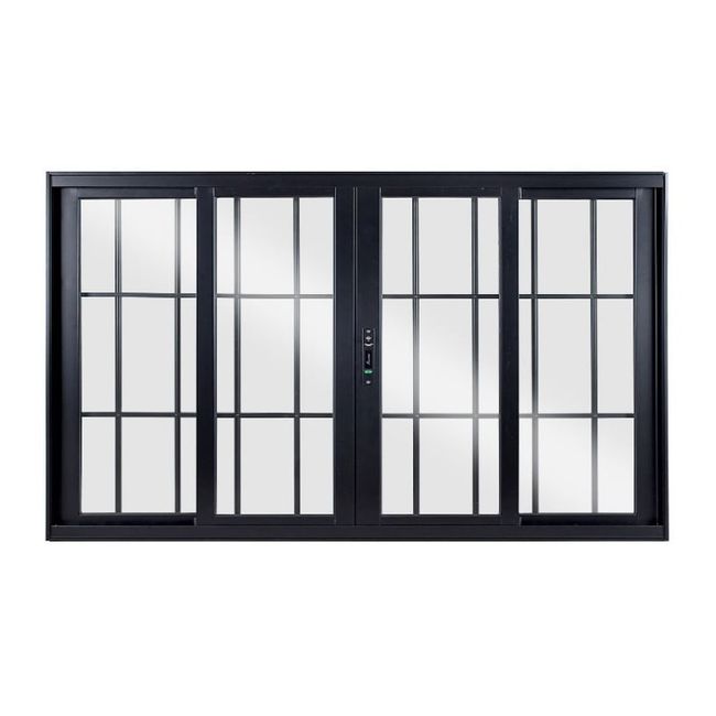 Janela Correr de Alumínio 100x150 4 Folhas Com Grade Vidro Liso Preto Topsul Esquadrisul