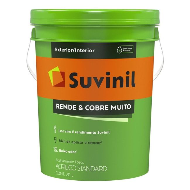 Tinta Acrílica Standard Rende e Cobre Muito Interior e Exterior Branco Fosco 20l Suvinil