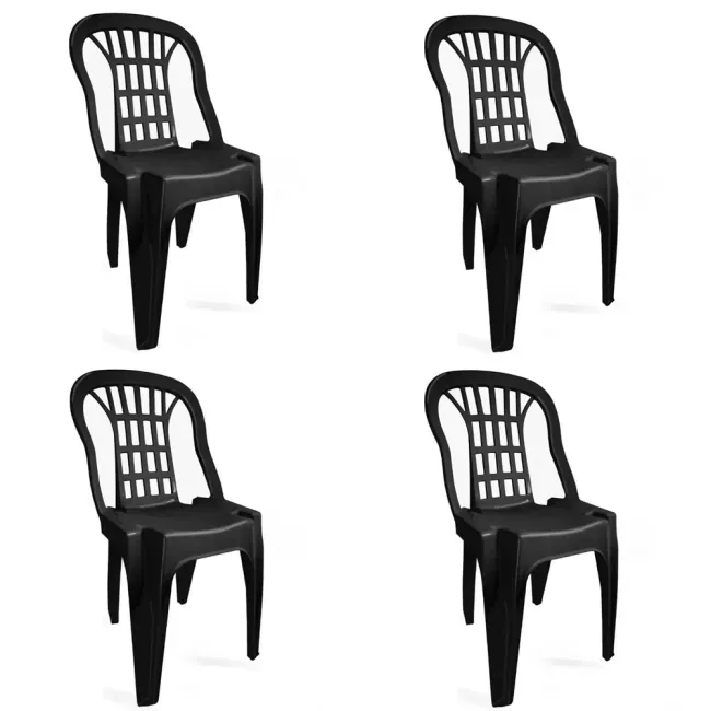 Kit 4 Cadeiras Bistrô Plásticas Serro Pretas Antares