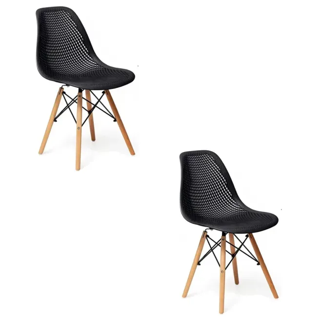 Kit 2 Cadeiras Eames Colmeia Preta para Mesa de Jantar Coisas e Coisinhas