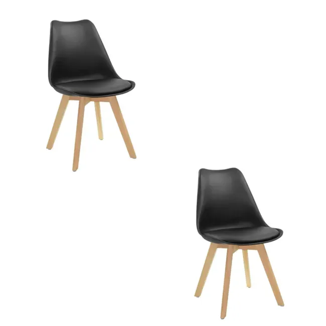 Kit 2 Cadeiras Eames Leda com Almofada Preta para Mesa de Jantar Coisas e Coisinhas