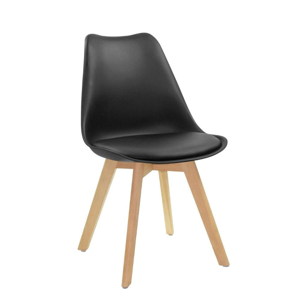 Kit 2 Cadeiras Eames Leda com Almofada Preta para Mesa de Jantar Coisas e Coisinhas