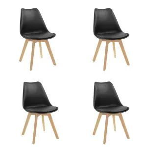 Kit 4 Cadeiras Eames Leda com Almofada Preta para Mesa de Jantar Coisas e Coisinhas