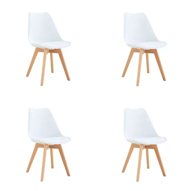Kit 4 Cadeiras Eames Leda com Almofada Branca para Mesa de Jantar Coisas e Coisinhas