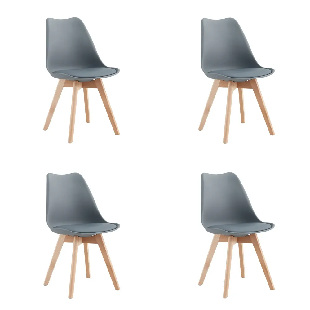 Kit 4 Cadeiras Eames Leda com Almofada Cinza para Mesa de Jantar Coisas e Coisinhas