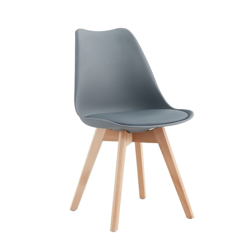 Kit 4 Cadeiras Eames Leda com Almofada Cinza para Mesa de Jantar Coisas e Coisinhas