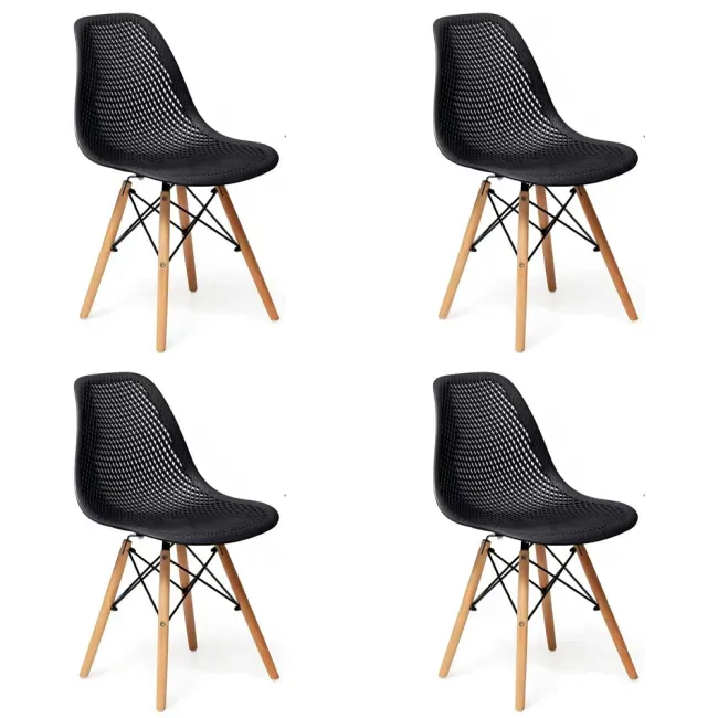 Kit 4 Cadeiras Eames Colmeia Preta para Mesa de Jantar Coisas e Coisinhas