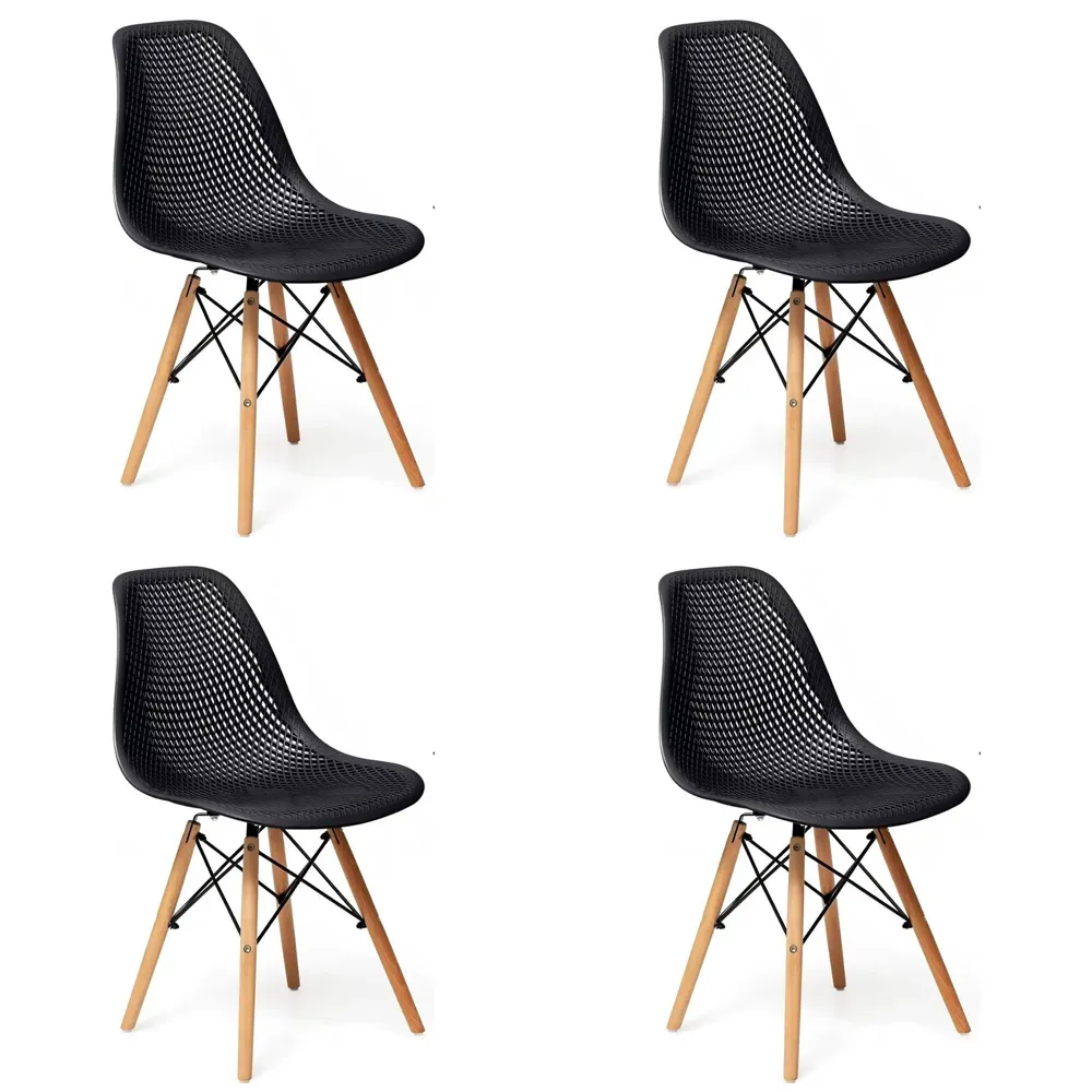Kit 4 Cadeiras Eames Colmeia Preta para Mesa de Jantar Coisas e Coisinhas