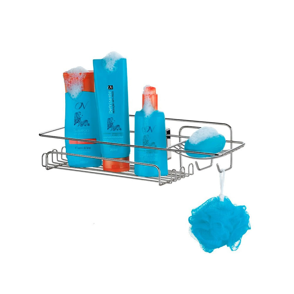 Prateleira para shampoo retangular com ventosas aço cromado Arthi