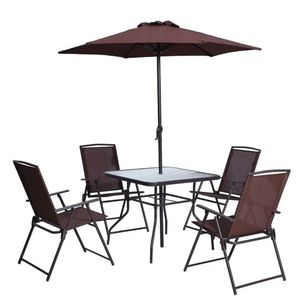 Conjunto de Jardim Mesa com 4 Cadeiras e Ombrelone Em Aço Coisas E Coisinhas