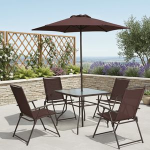 Conjunto de Jardim Mesa com 4 Cadeiras e Ombrelone Em Aço Coisas E Coisinhas