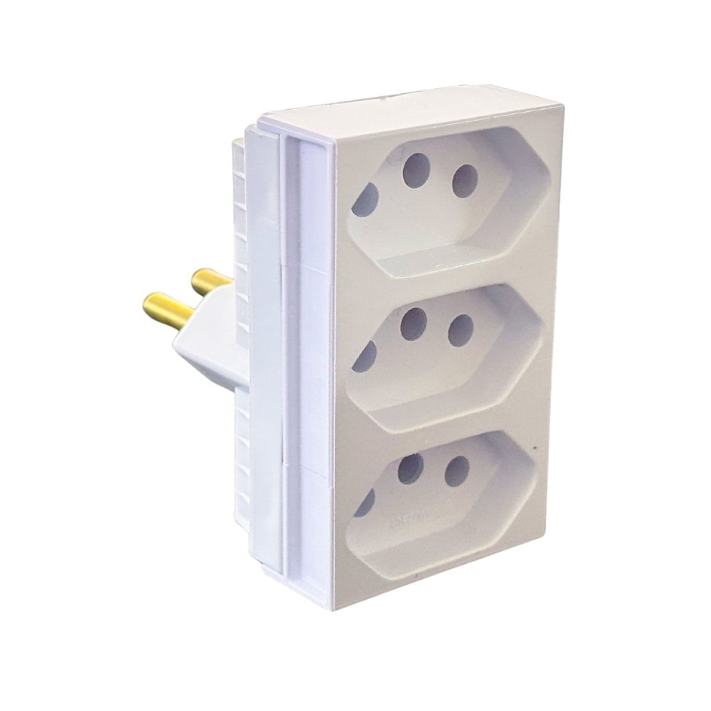 Pino Adaptador 3 Saidas Monobloco 2Pt 20A Branco Ilumi