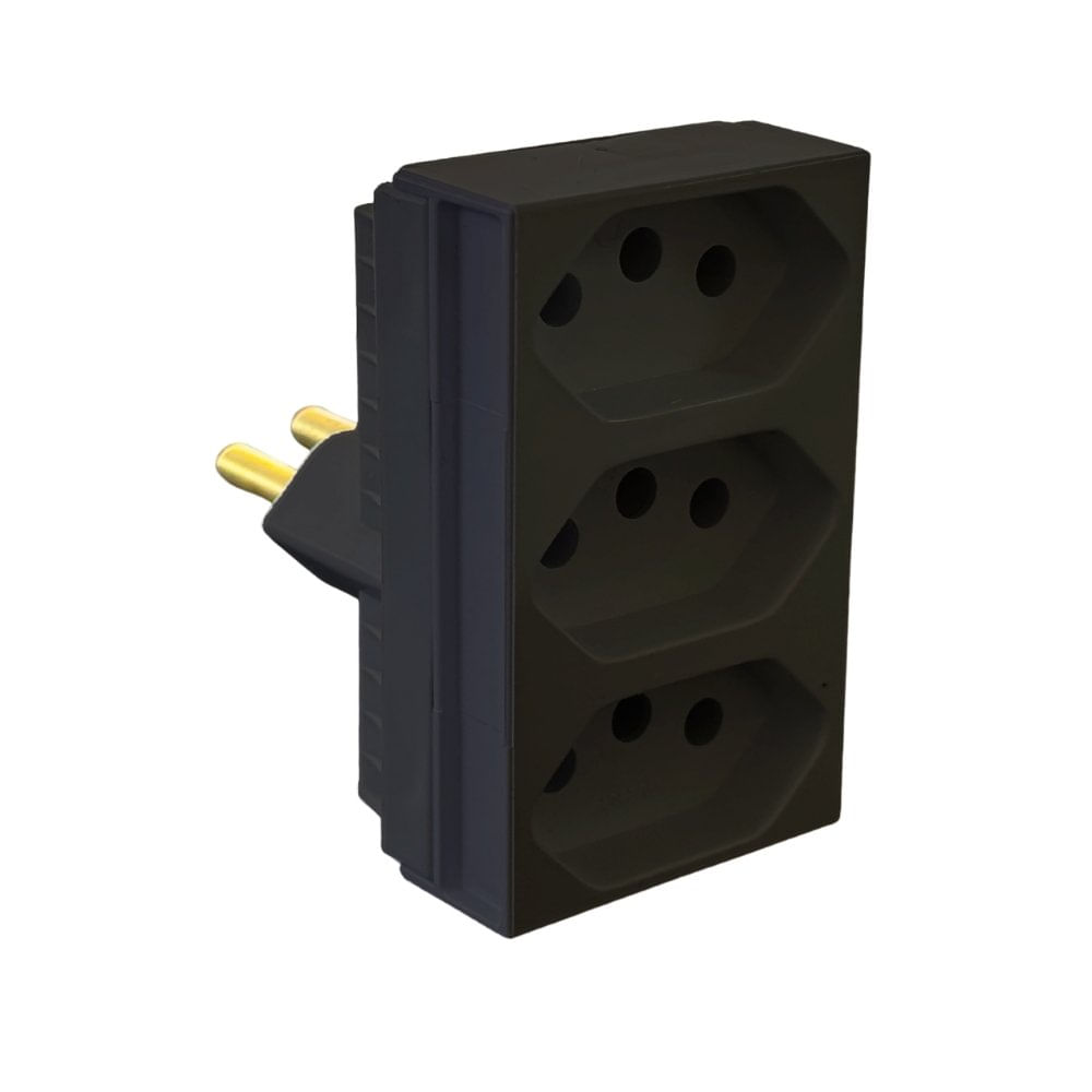 Pino Adaptador 3 Saidas Monobloco 2Pt 20A Preto Ilumi