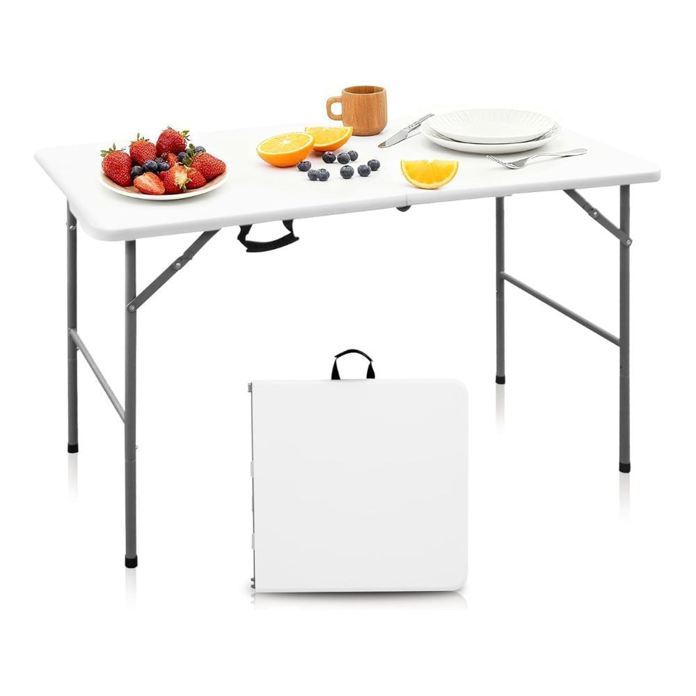 Mesa Em Aço Dobrável 120cmx75cm Branco Coisas e Coisinhas