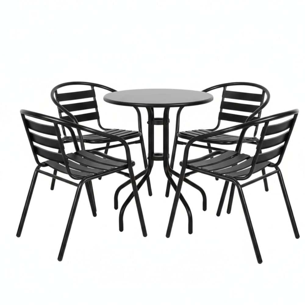 Conjunto de Mesa Redonda 60x70cm Tolix com 4 Cadeiras Roda Viva Preta Coisas e Coisinhas