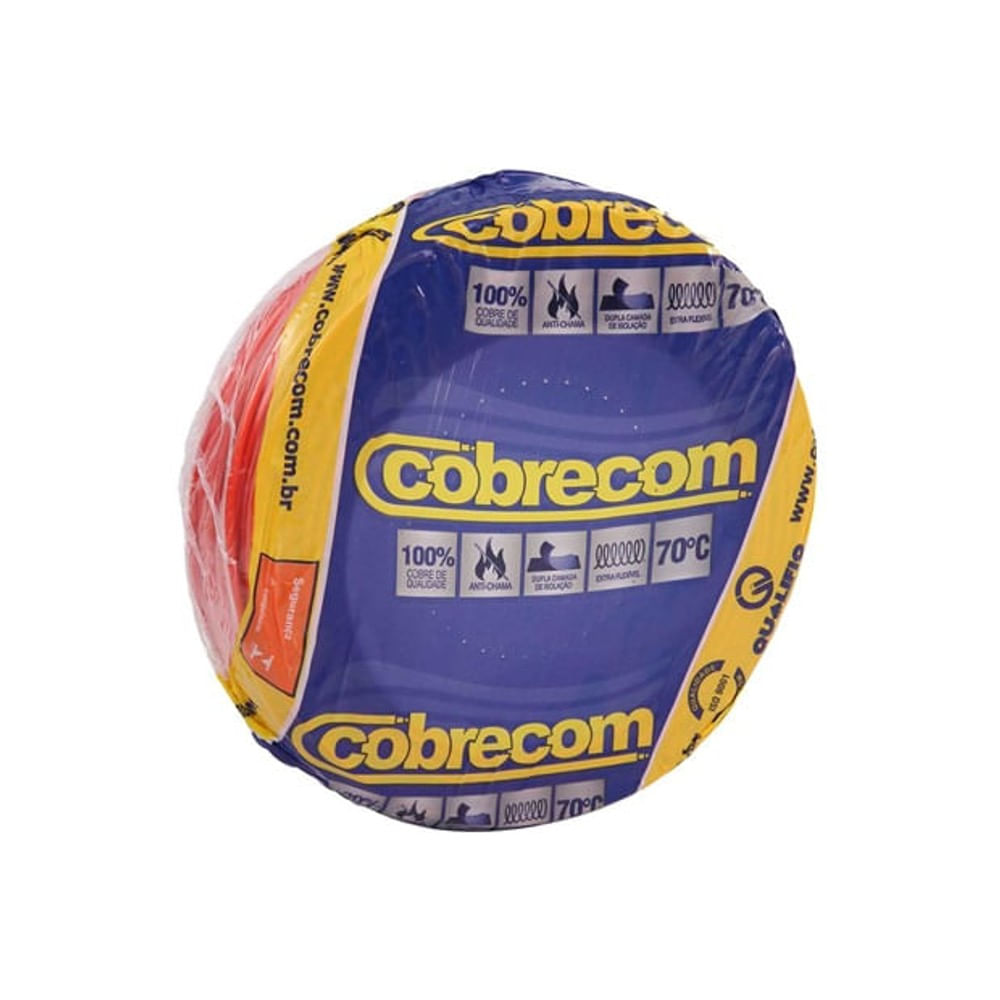 Cabo Flexível Antichamas 750V 6,0mm² Vermelho 50m Cobrecom