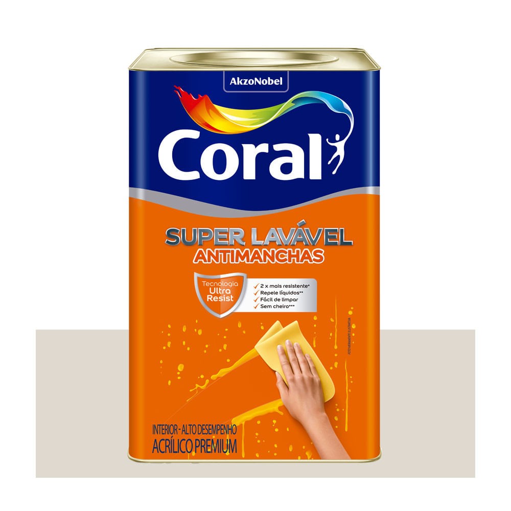 Tinta Acrílica Premium Super Lavável Antimanchas Semiacetinada Eggshell Branco Gelo Interior 18 Litros Coral