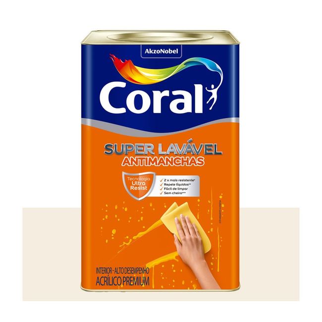 Tinta Acrílica Premium Super Lavável Antimanchas Interior Branco Eggshell 18l Coral