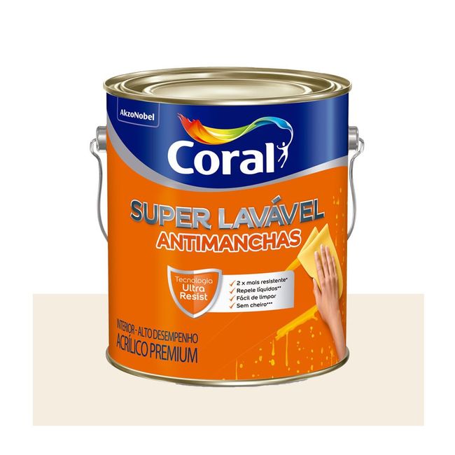 Tinta Acrílica Premium Super Lavável Antimanchas Interior Branco Eggshell 3,6l Coral