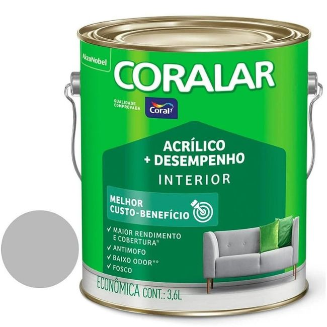 Tinta Acrílica Coralar Econômica Mais Desempenho Interior Dia Nublado Fosco 3,6l Coral