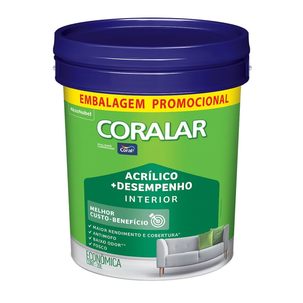 Tinta  Acrílica Coralar Mais Desempenho Branco Gelo Balde 20L Coral