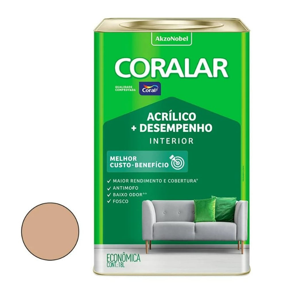 Tinta Acrílica Coralar Econômica Mais Desempenho Interior Camurça Fosco 18l Coral