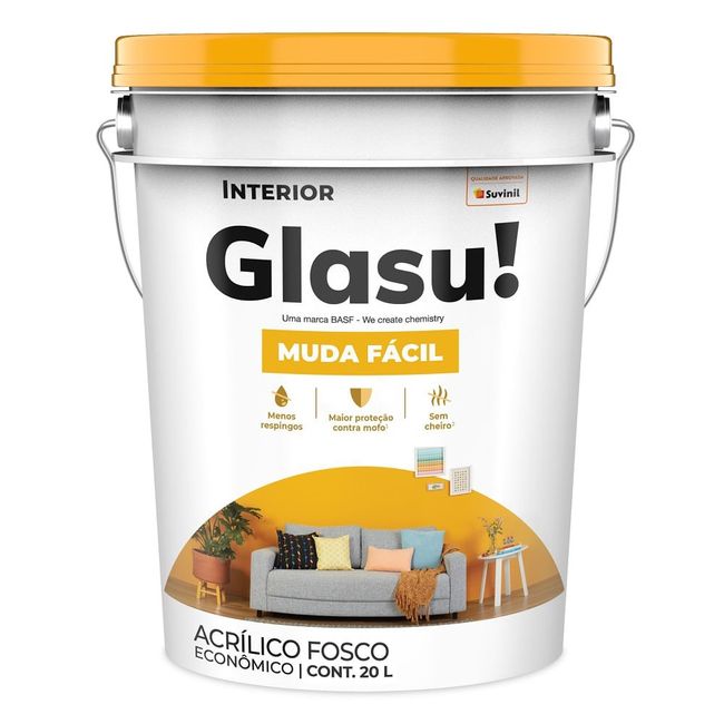 Tinta Acrílica Econômica Glasu! Muda Fácil Interior Branco Neve Fosco 20l Suvinil