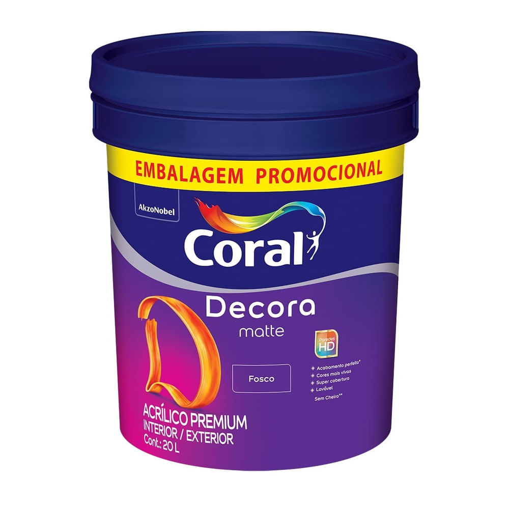 Tinta Acrílica Premium Decora Matte Acabamento Fosco Branco Interior E Exterior 20 Litros Coral