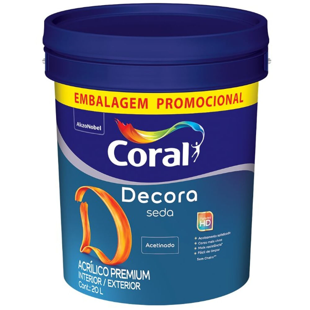 Tinta Acrílica Premium Decora Seda Interior e Exterior Branco Acetinado Balde 20l Coral