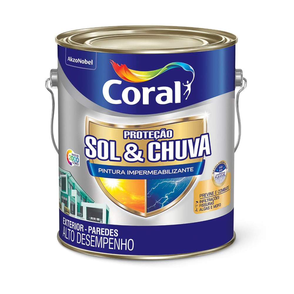 Tinta Impermeabilizante Premium Sol e Chuva Exterior Branco Fosco 3,6l Coral
