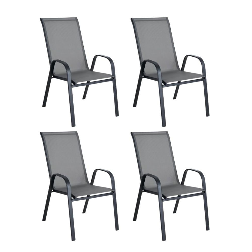 Kit 4 Cadeiras de Jardim e Área Externa Tiradentes em Aço Cinza Coisas e Coisinhas