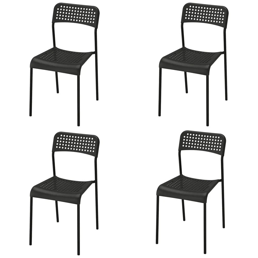 Kit 4 Cadeiras empilhável Vilhena Preta em Polipropileno e Metal Coisas Coisinhas