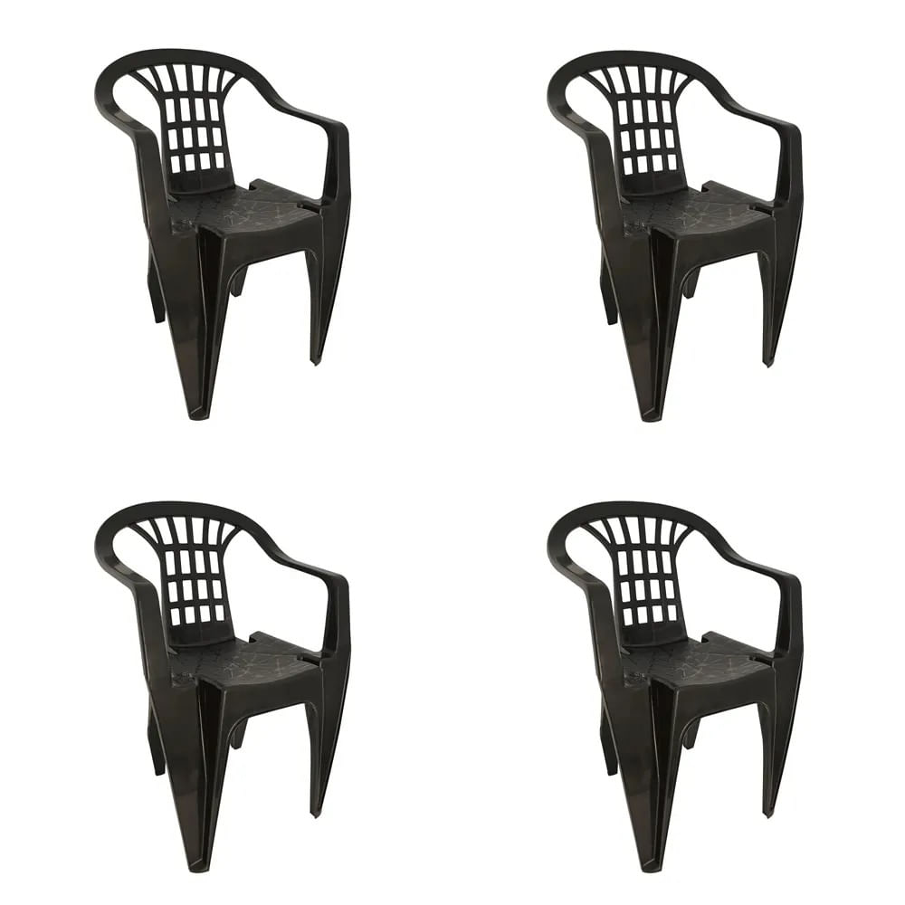 Kit 4 Cadeiras Poltrona Plásticas Vila Boa Vista Pretas Antares