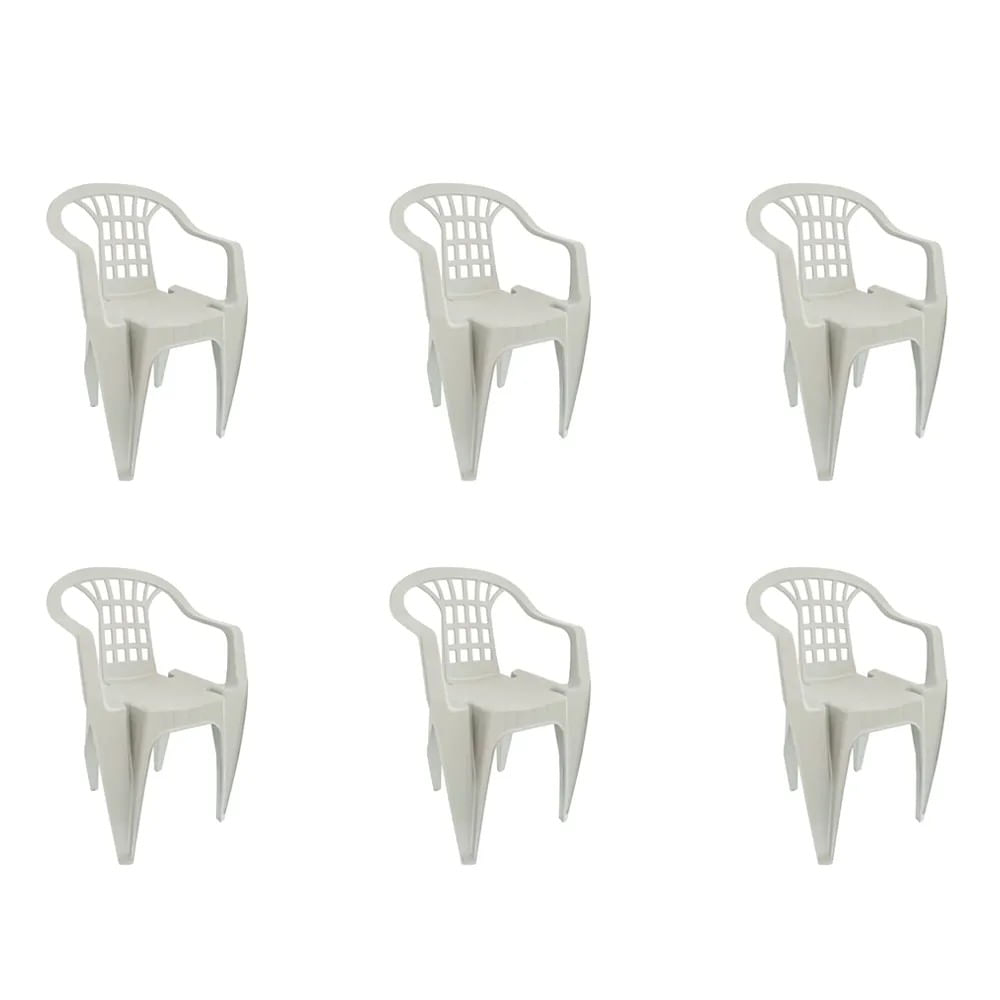 Kit 6 Cadeiras Poltrona Plásticas Vila Boa Vista Brancas Antares