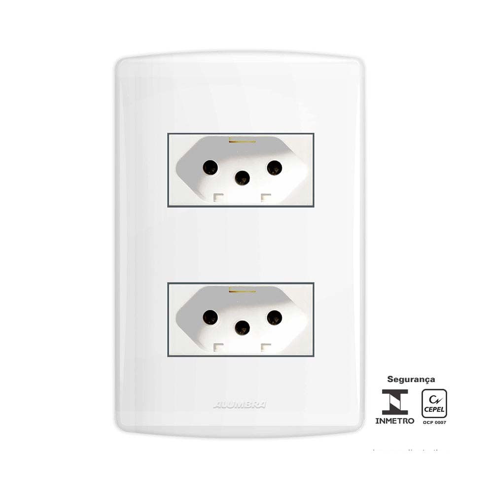Conjunto 2 Tomadas 2P T 10A 250V~ Com Placa Linha Bianco Pró 4x2 Branco Alumbra