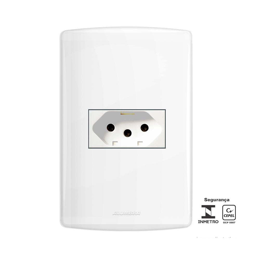Conjunto 1 Tomada 2P T 10A 250V~ Com Placa Linha Bianco Pró 4x2 Branco Alumbra