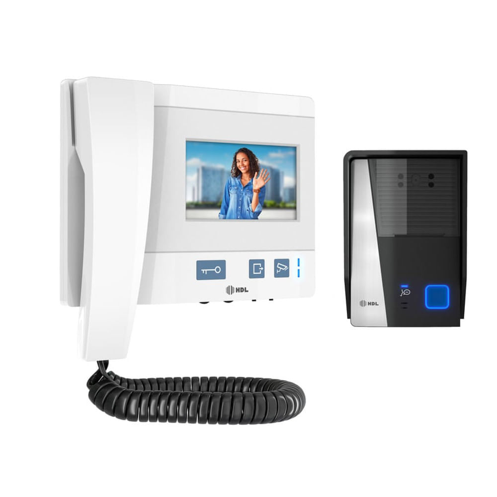Kit Porteiro Eletônico Residencial Video Class Tela 4,3" Branco Hdl