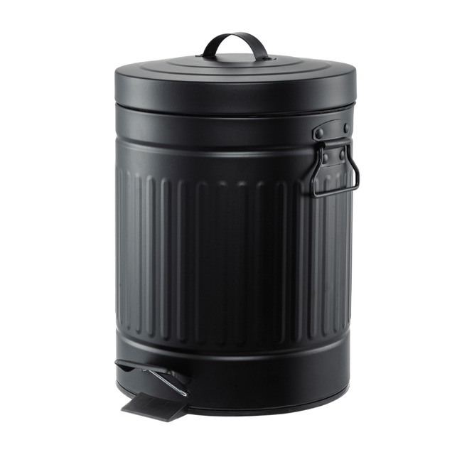 Lixeira Redonda Com Pedal Preta Retro -1-