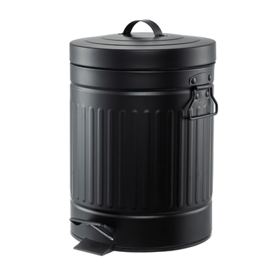 Lixeira Redonda Com Pedal Preta Retro -1-