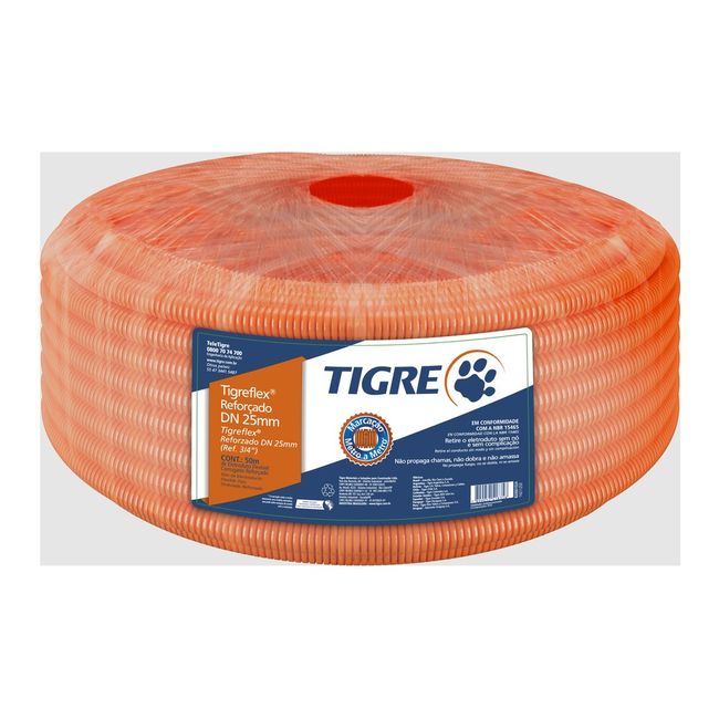 Conduíte corrugado PVC 25mm 50 metros Tigreflex laranja Tigre