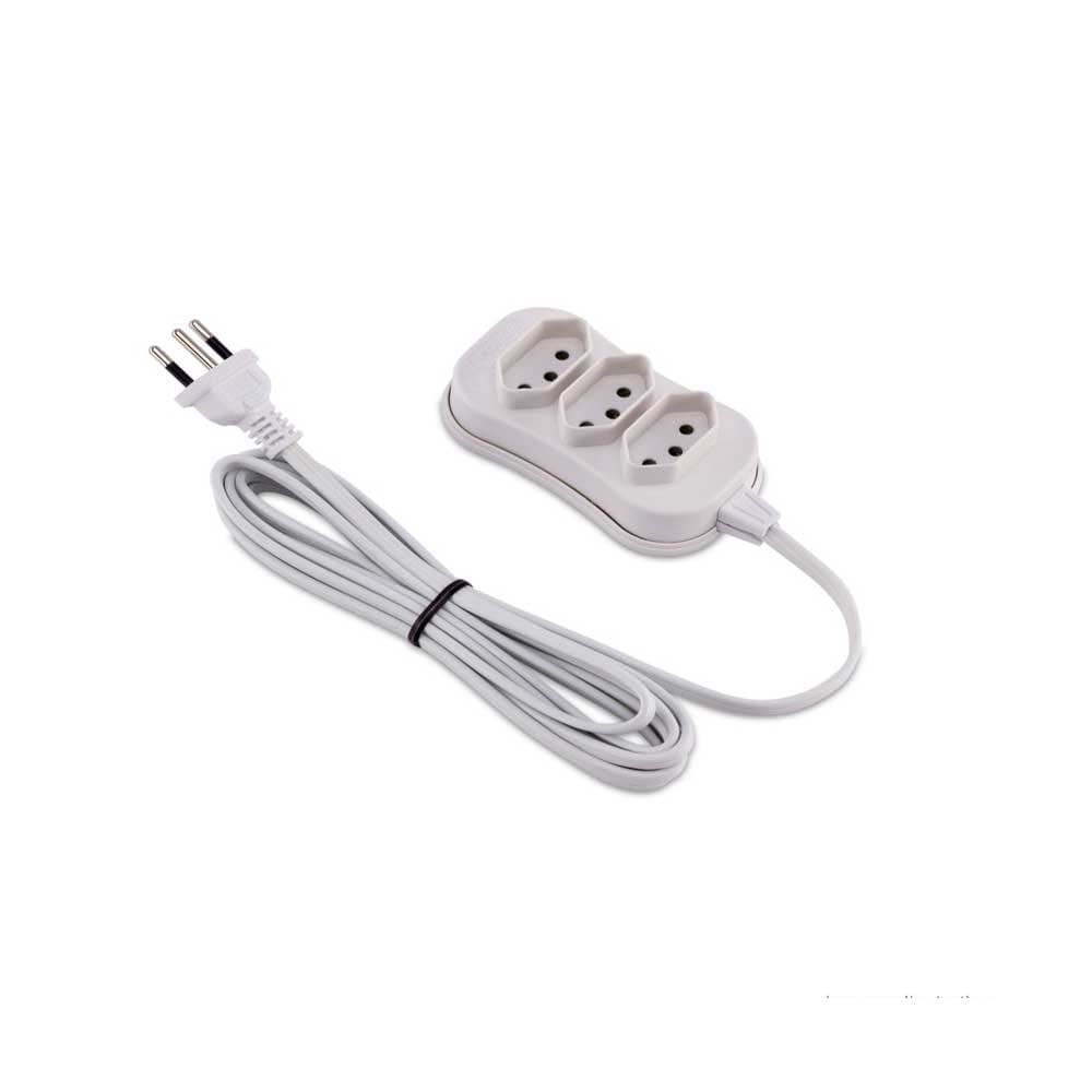 Extensão Slim Tripolar Branco 3m Com 3 Tomadas Force Line